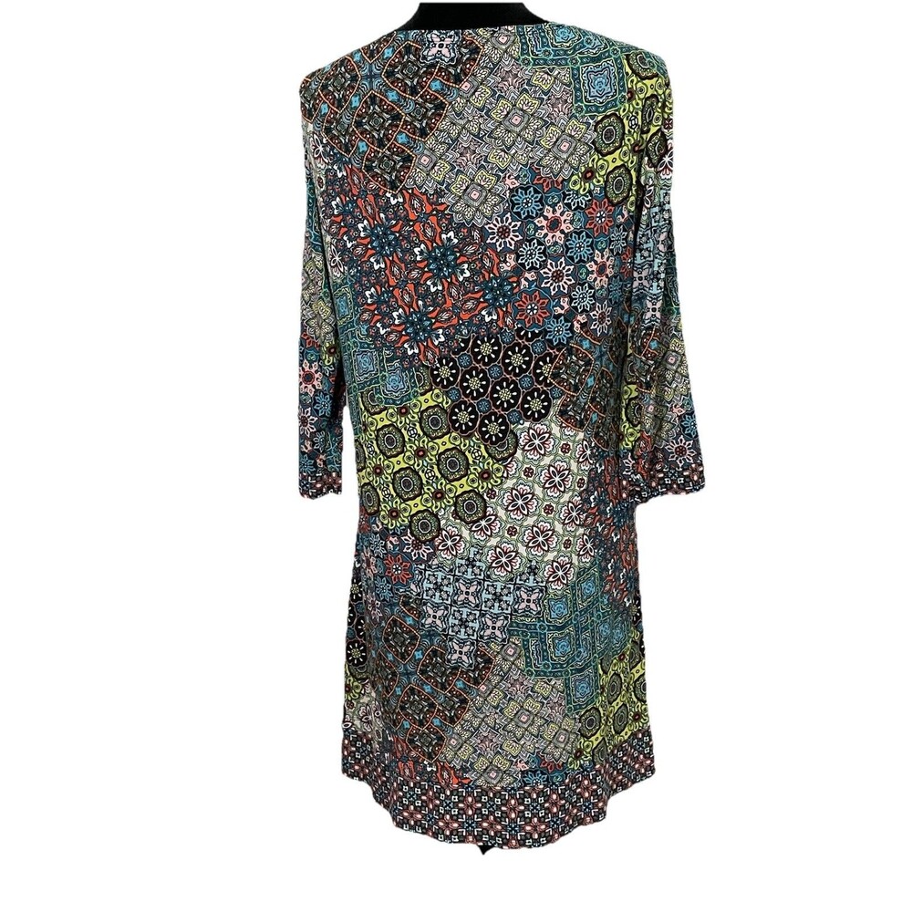 MSK Vibrant Colorful Boho Floral Patch Print Flared Sleeve Shift Dress Large - Picture 4 of 8